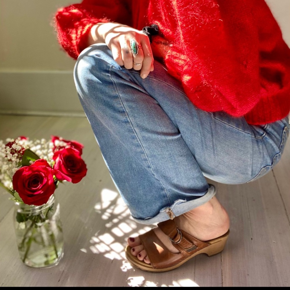 Natural Leather Open Toe Clogs | Boho Leather Slip Ons Minimal Camel Leather
